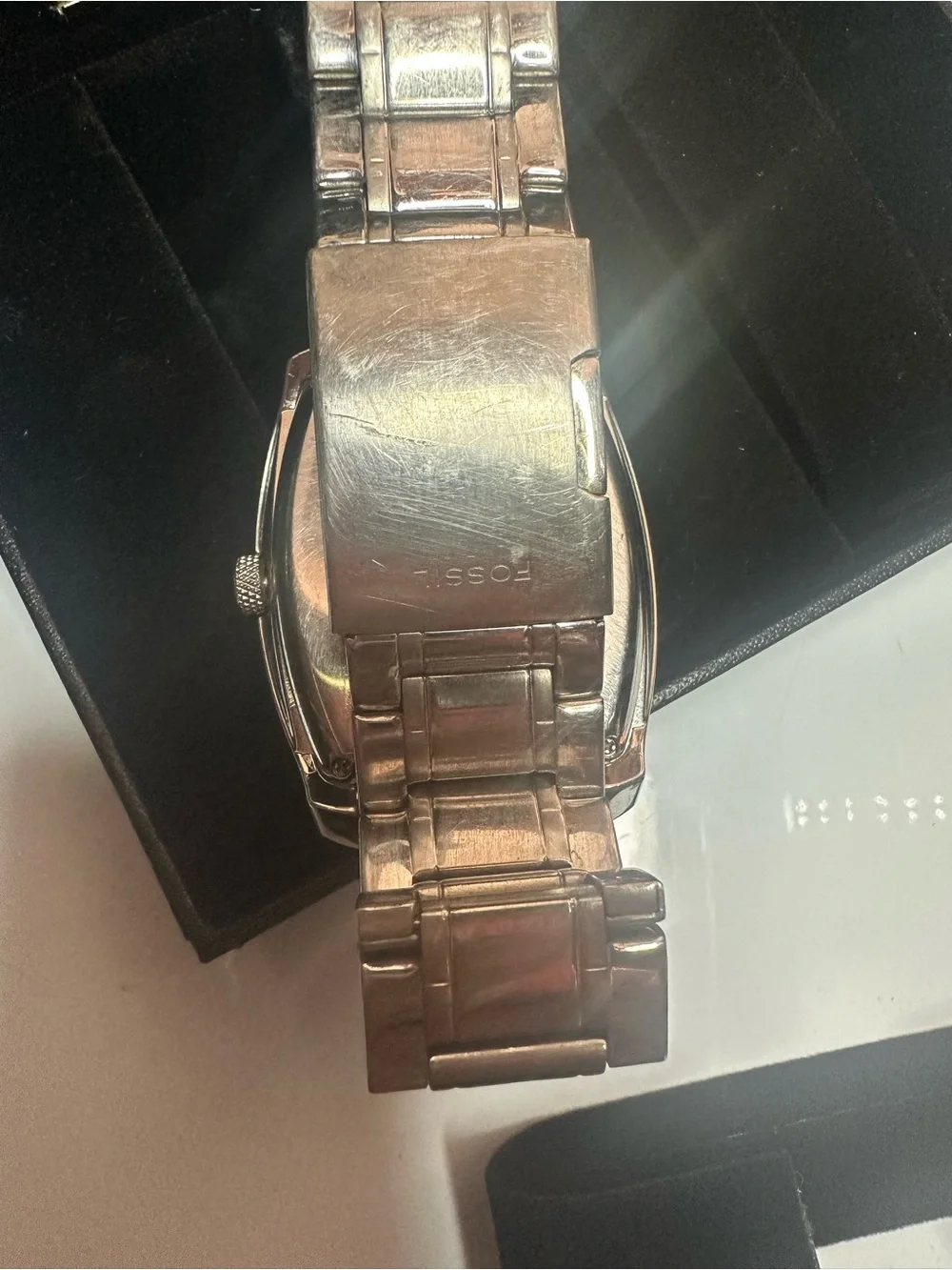 Fossil Silver Stainless Steel Watch with Black Dial